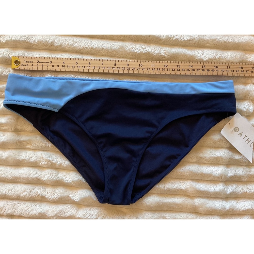Athleta Freestyle Colorblock Medium Bikini Bottom Navy Light Blue Large NEW - Picture 4 of 5